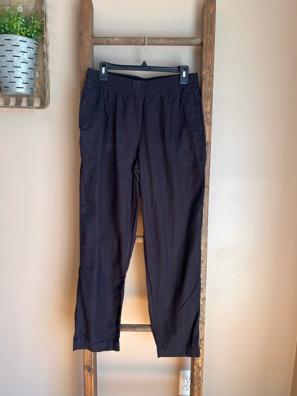 Old Navy Black Linen Straight Leg Pant M Tall